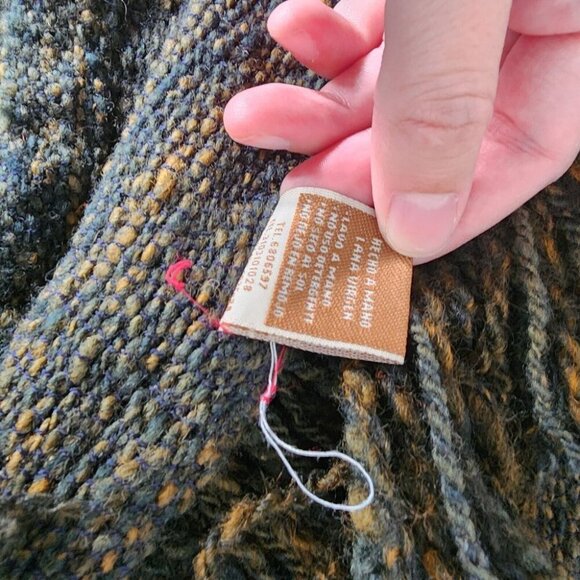 Striped Wool Poncho Fringe Boho Hippie Brown Red OS - Picture 5 of 12